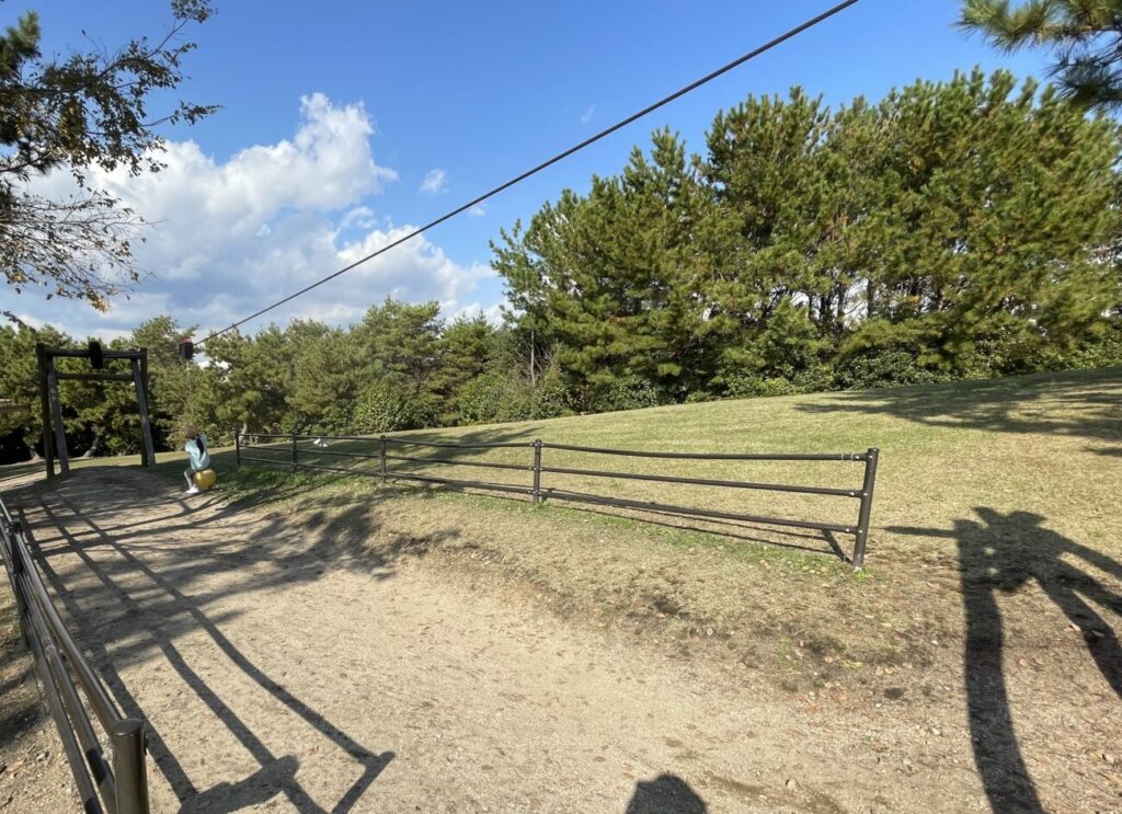 山口きらら博記念公園のトリムの広場の長いターザンロープ